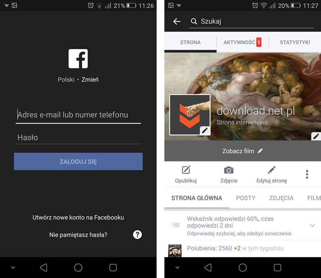 Facebook - czarny motyw w Androidzie