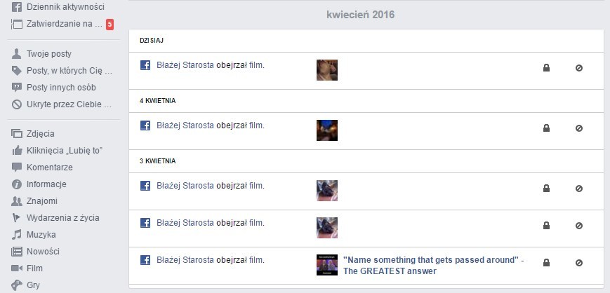 Historia filmów na Facebooku