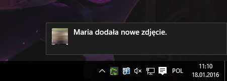 Dymki powiadomień - Facebook w Windows 10