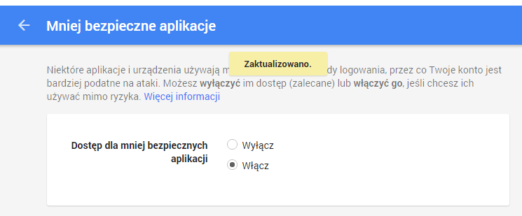 Dostęp z mniej bezpiecznych aplikacji