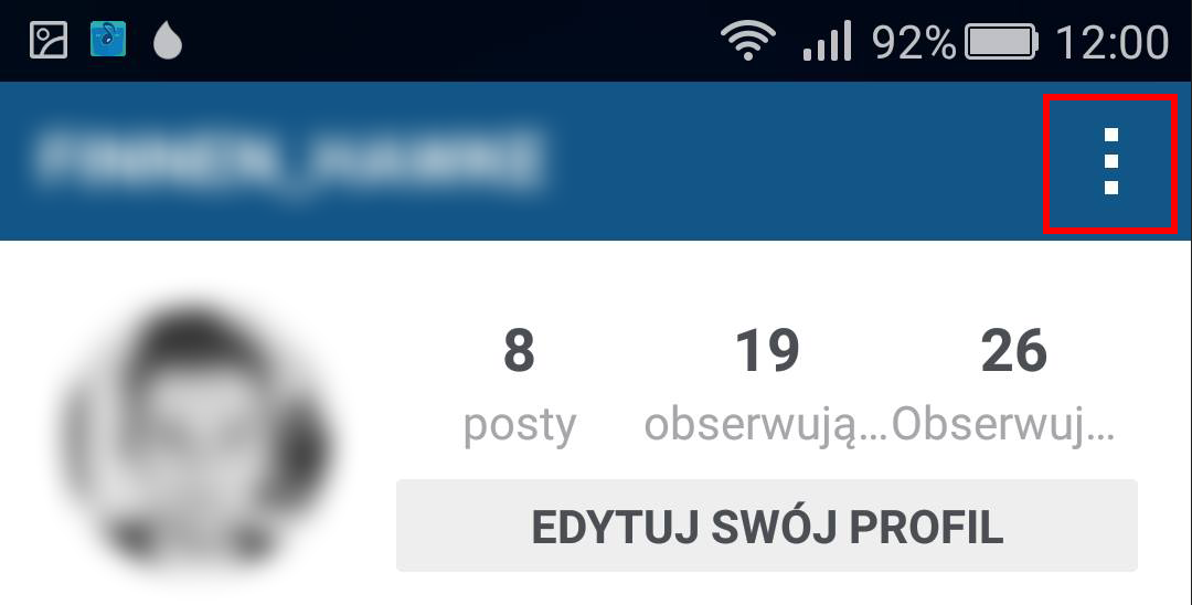 Przejście do opcji w Instagram