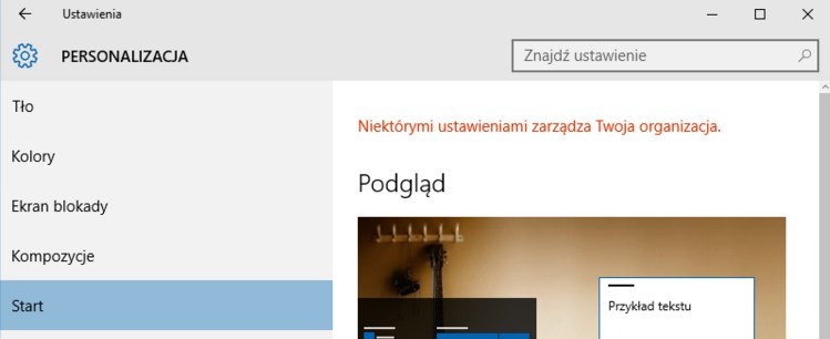 Zablokowane menu Start i opcje personalizacji