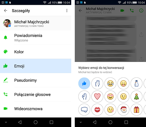 Wybór nowej ikony emoji rozmowy w Messengerze