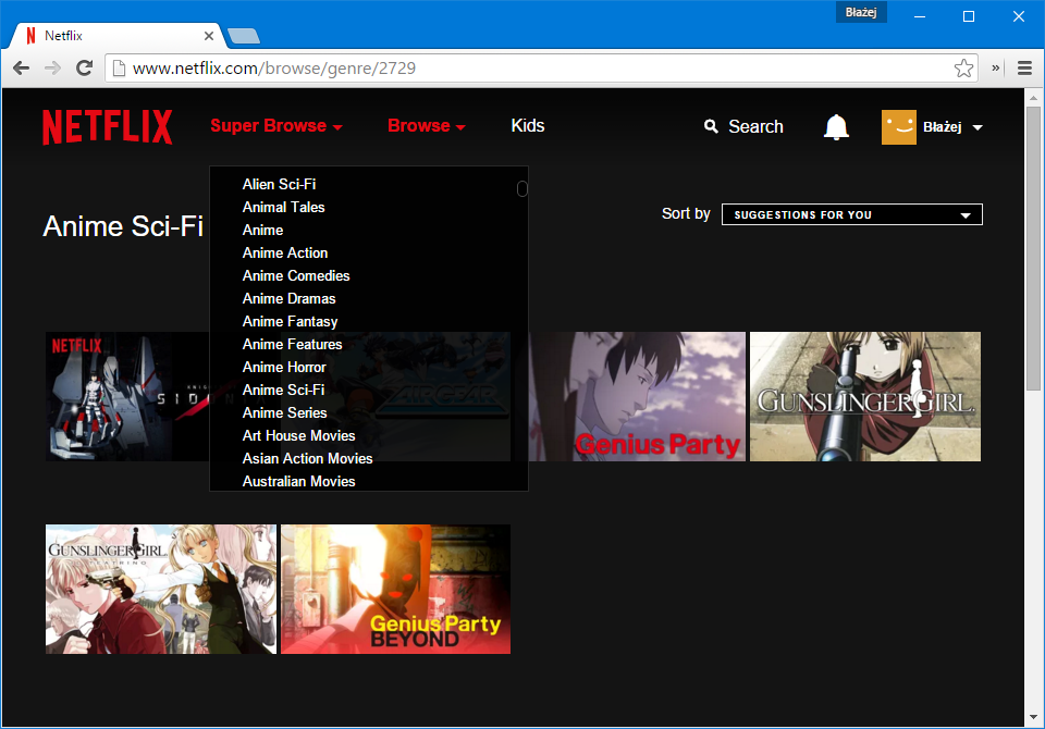 Netflix - kategoria Anime Sci-Fi
