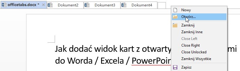 Office Tab - otwieranie dokumentu