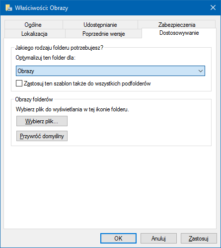 Opcje dostosowywania optymalizacji folderu
