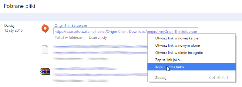 Origin - kopiowanie linku