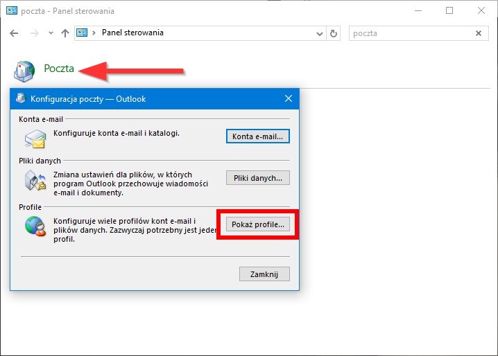 Panel sterowania - ustawienia poczty