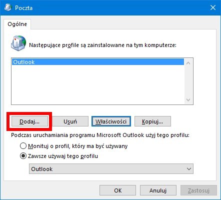 Dodawanie nowego profilu poczty