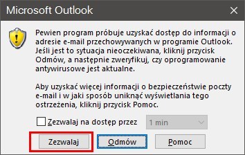 Zezwól na dostęp do programu Outlook