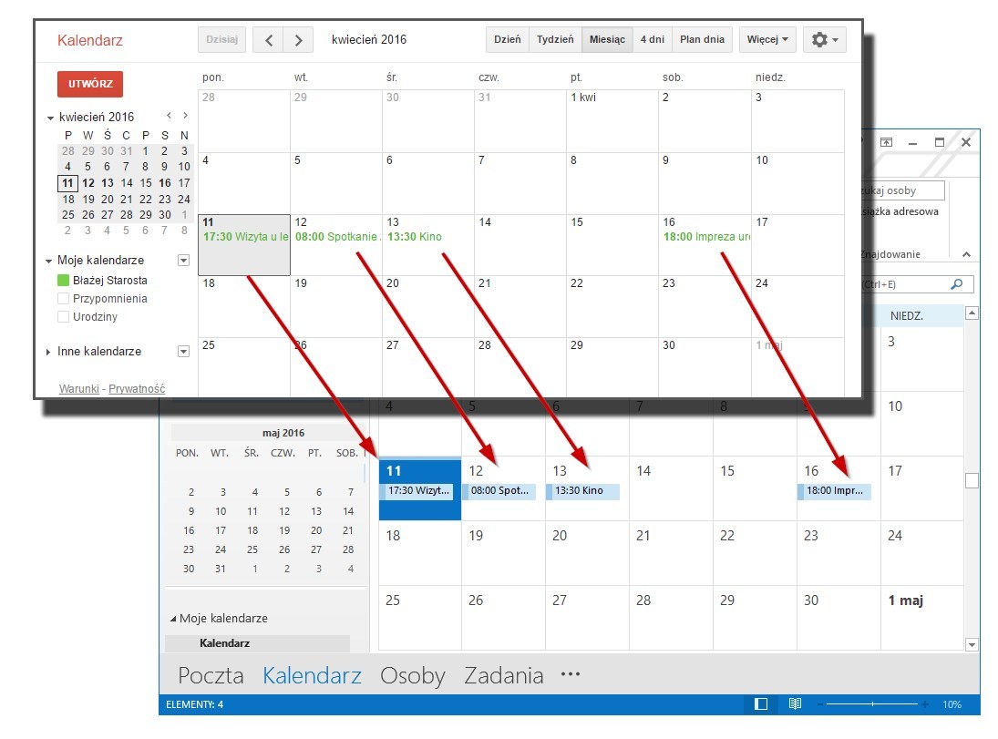 Synchronizacja wydarzeń między Kalendarzem Google i Outlookiem