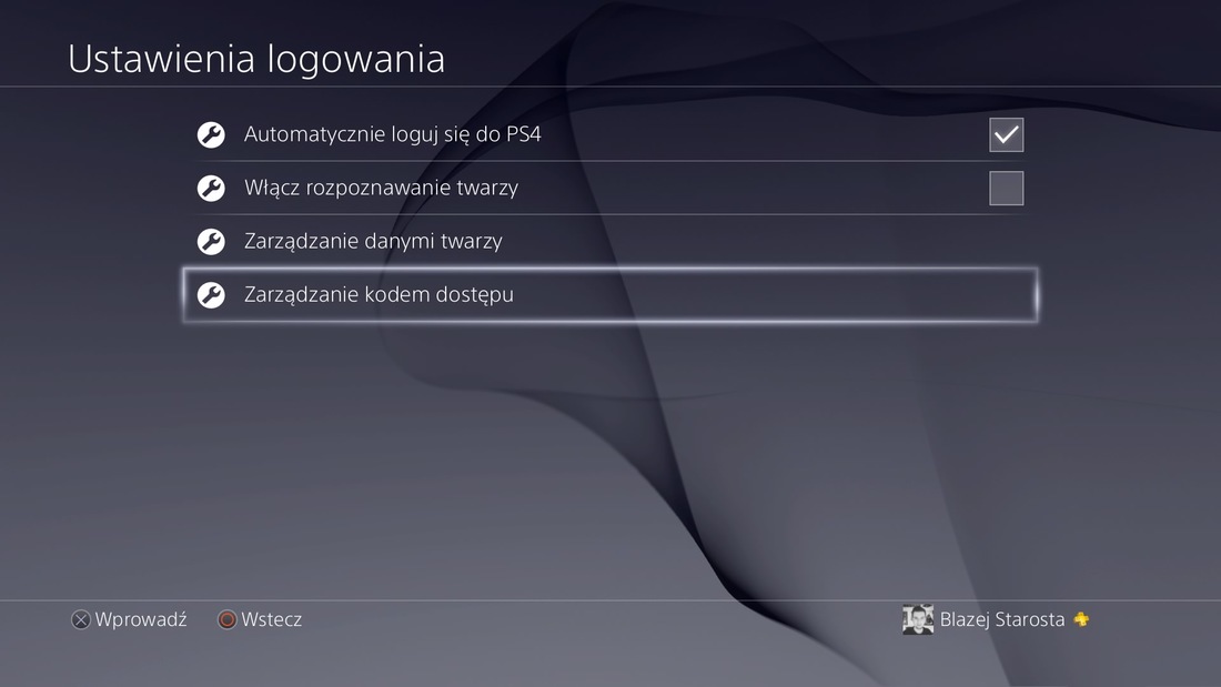 Opcje logowania w PS4