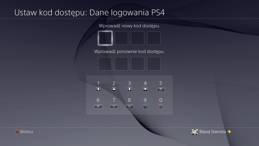 Ustawianie kodu dostępowego do profilu PSN