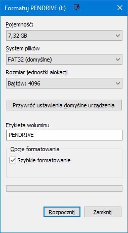 Formatowanie dysku USB