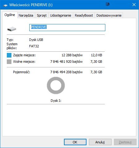 Właściwości dysku USB