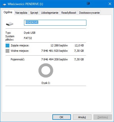 Właściwości dysku USB