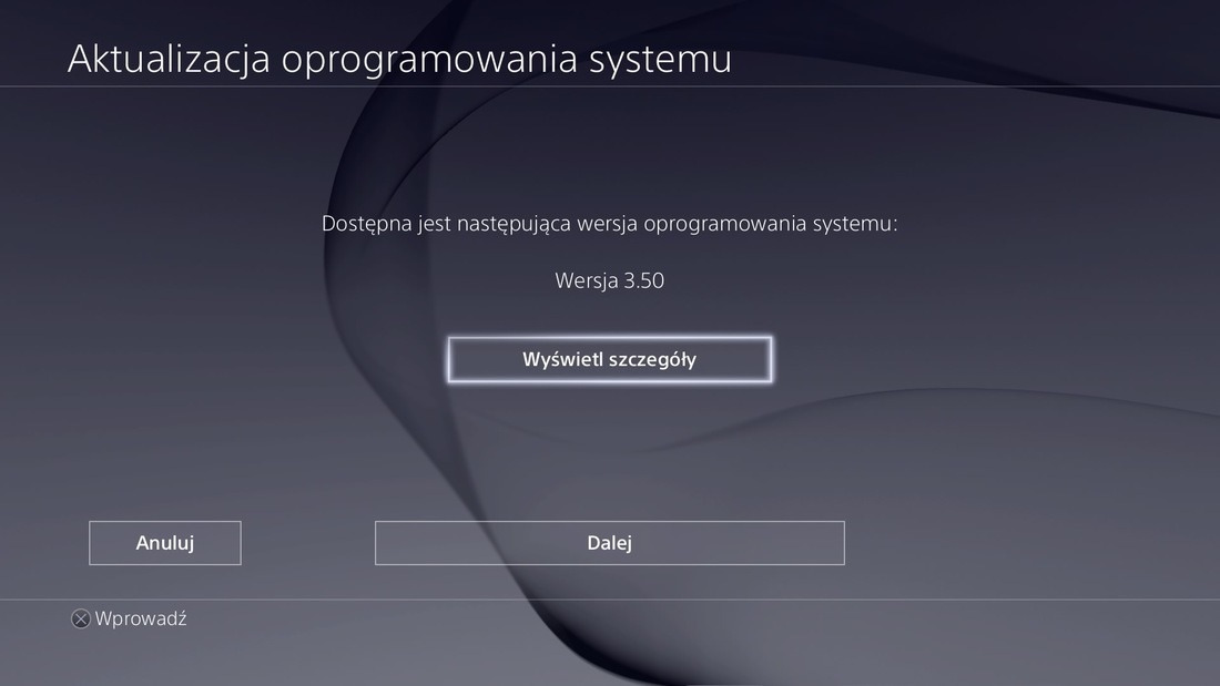 Potwierdzenie aktualizacji PS4