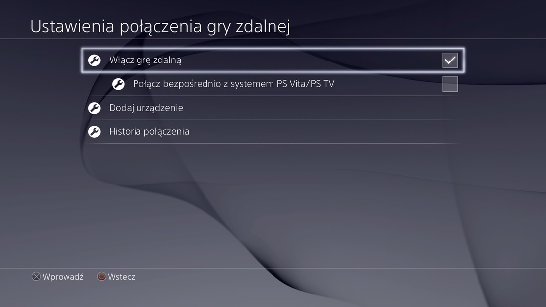 Włączanie gry zdalnej w PS4