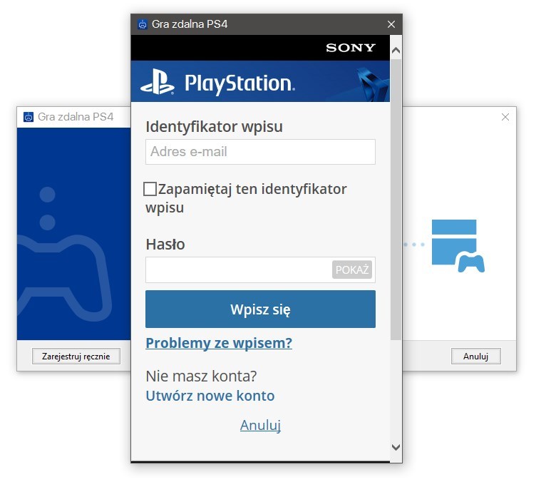 Gra zdalna PS4 - logowanie się na konto PSN