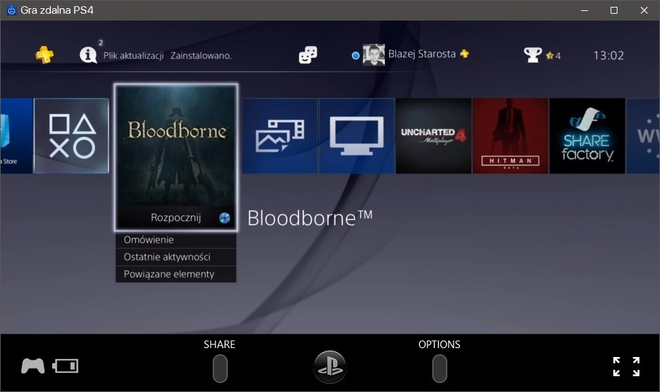 Gra zdalna PS4 - interfejs programu