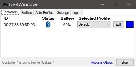DS4Windows - poprawnie sparowany pad przez BT