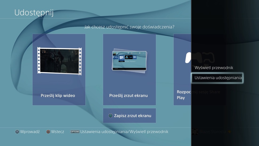 Ustawienia udostępniania - PS4