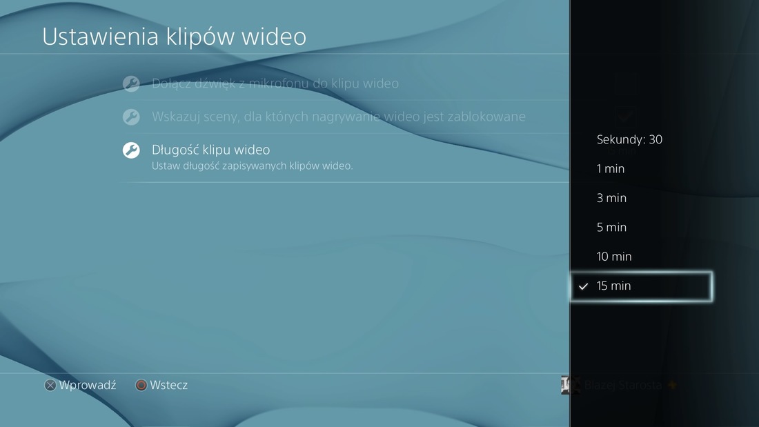 Wybór długości filmu - PS4