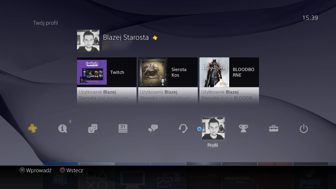 Wejście do podsumowania profilu PS4