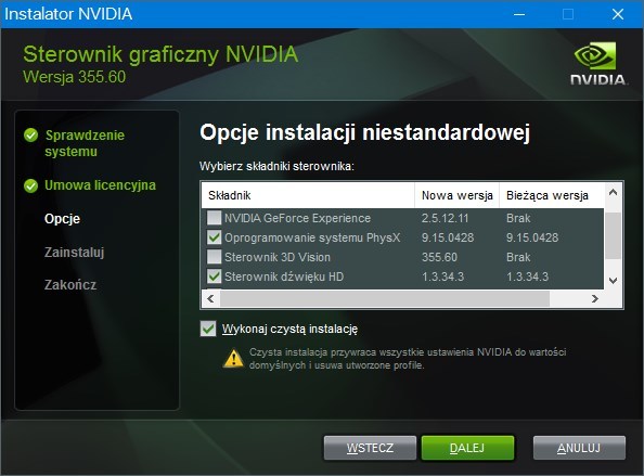 Instalator NVIDIA - czysta instalacja