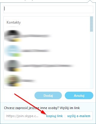 Skype - skopiuj link do rozmowy