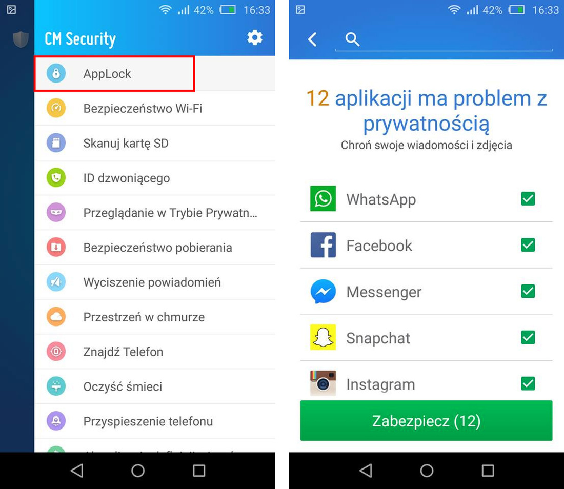 Konfiguracja funkcji AppLock w CM Security