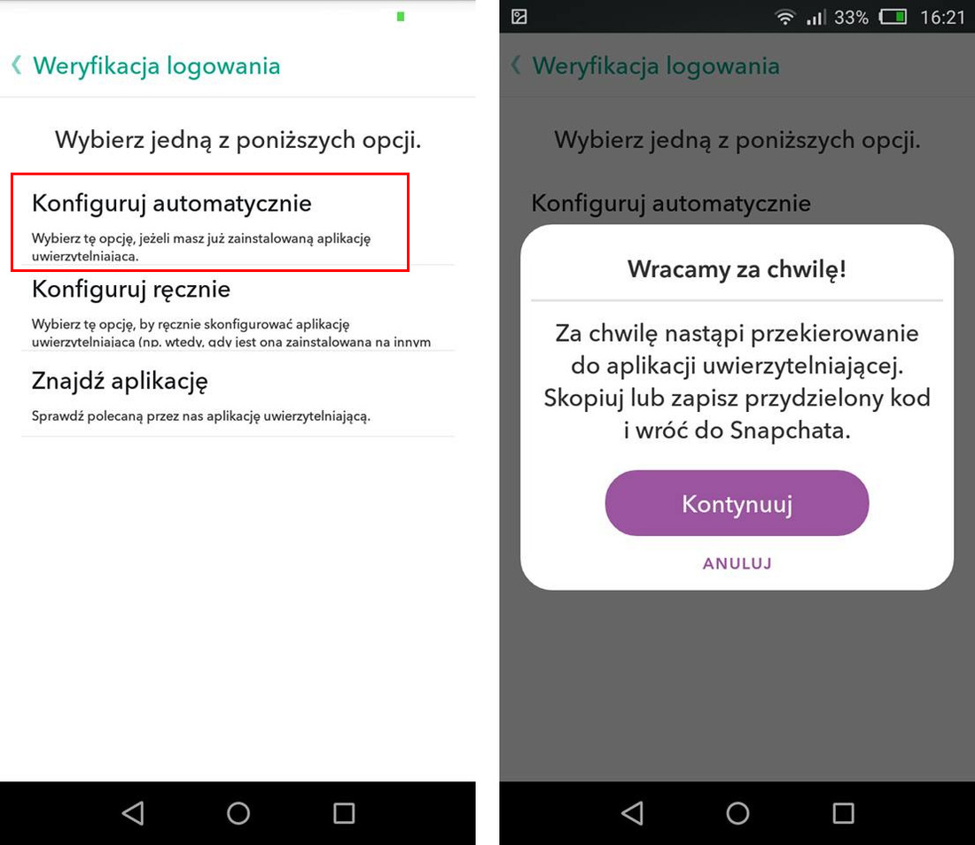 Konfiguracja weryfikacji przez autentykator