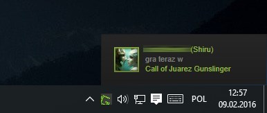 Steam - powiadomienie o grze