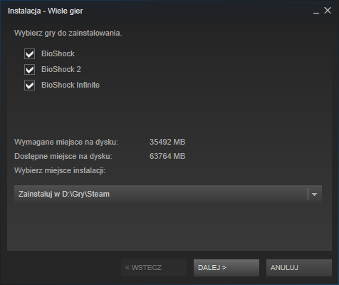 Steam - instalacja wielu gier