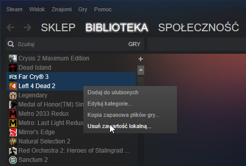 Steam - usuwanie wielu gier