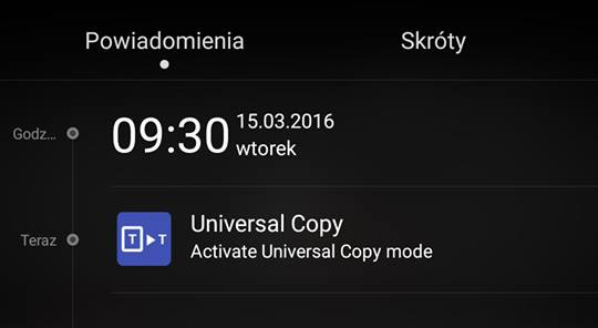 Powiadomienie aplikacji Universal Copy