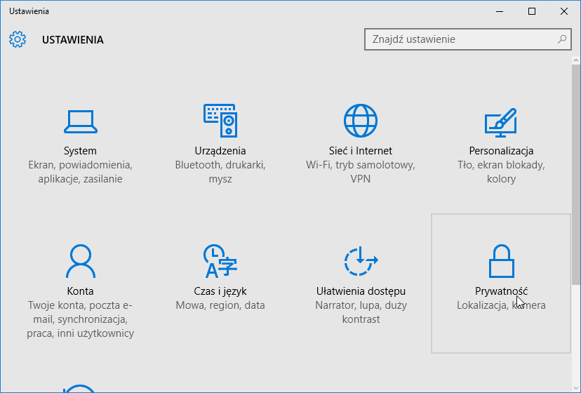 Ustawienia Windows 10