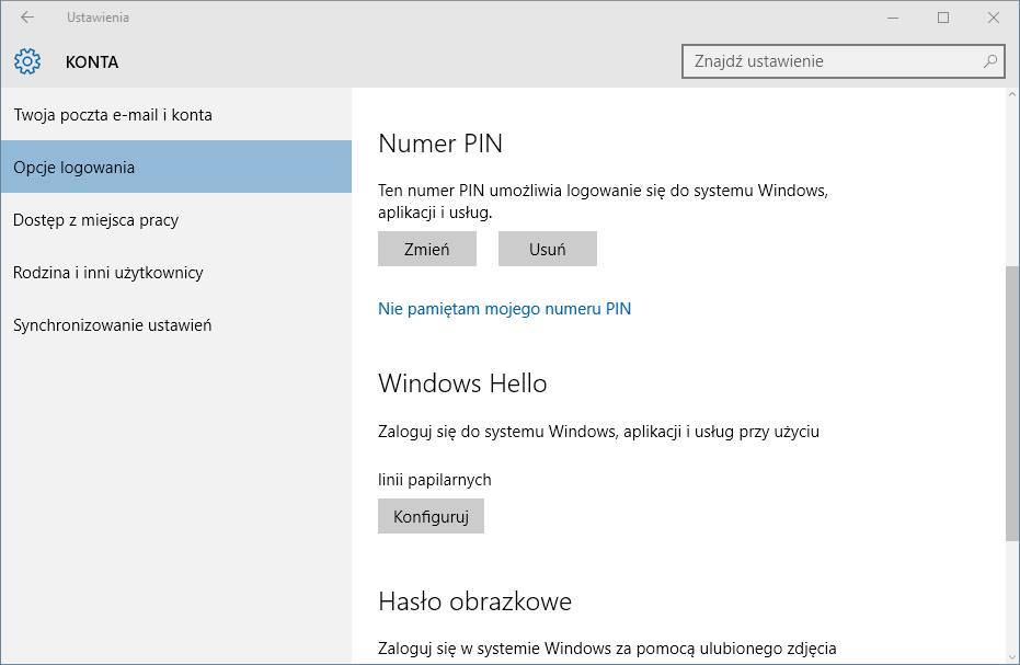 Ustawienia logowania w Windows 10