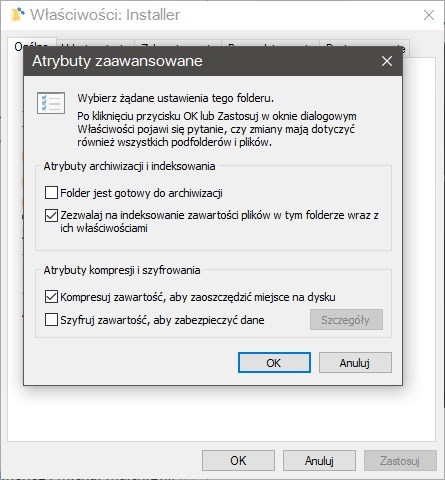 Włączanie kompresji folderu Installer