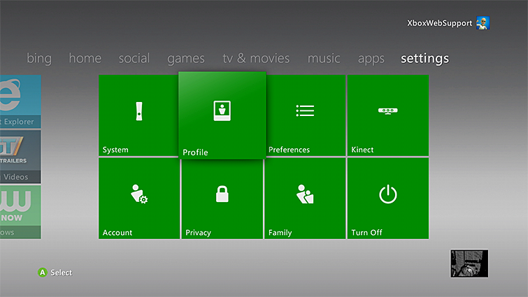 Ustawienia Xbox 360