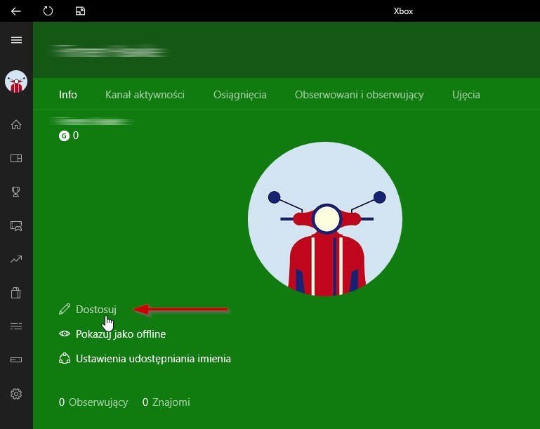 Dostosowywanie profilu Xbox w Windows 10