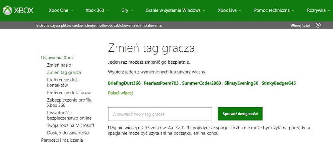 Zmiana tagu gracza Xbox z poziomu strony internetowej