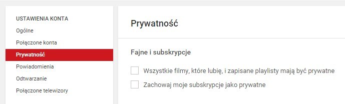 Ustawienia prywatności w YouTube