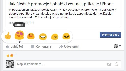 Ikony reakcji na Facebooku po zmianie