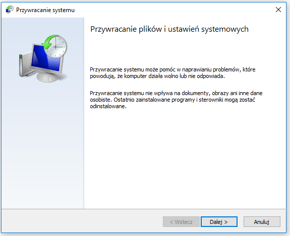 Przywracanie plików i ustawień systemowych