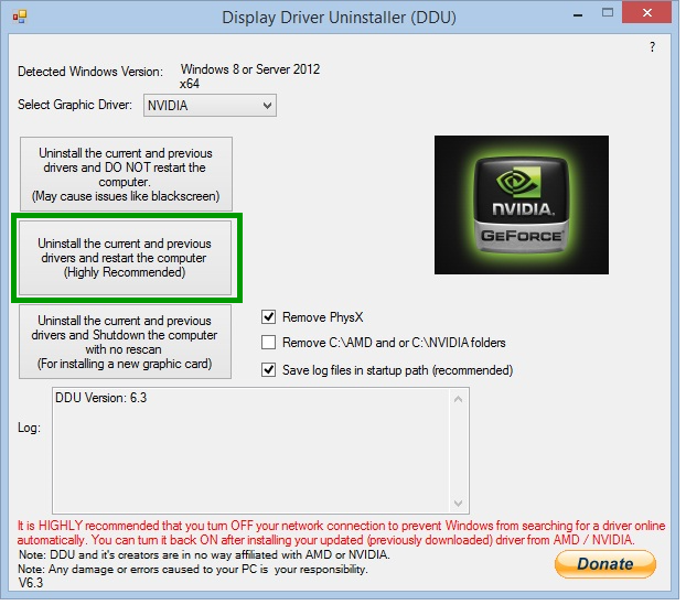 Display Driver Uninstaller - okno programu