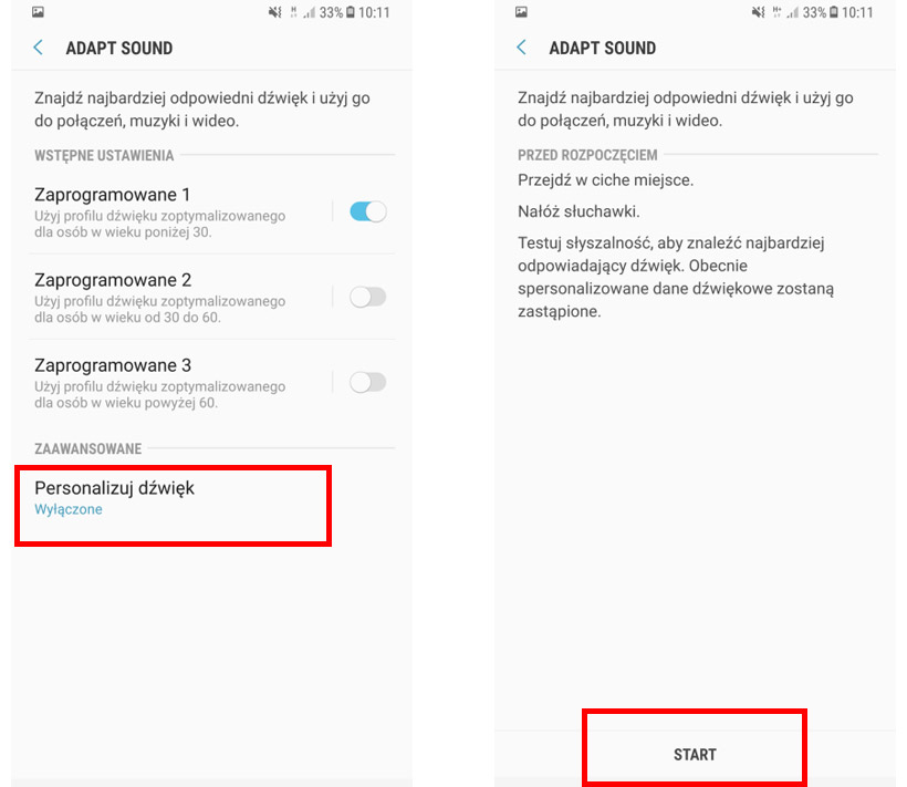 Włącz personalizację dźwięku Adapt Sound