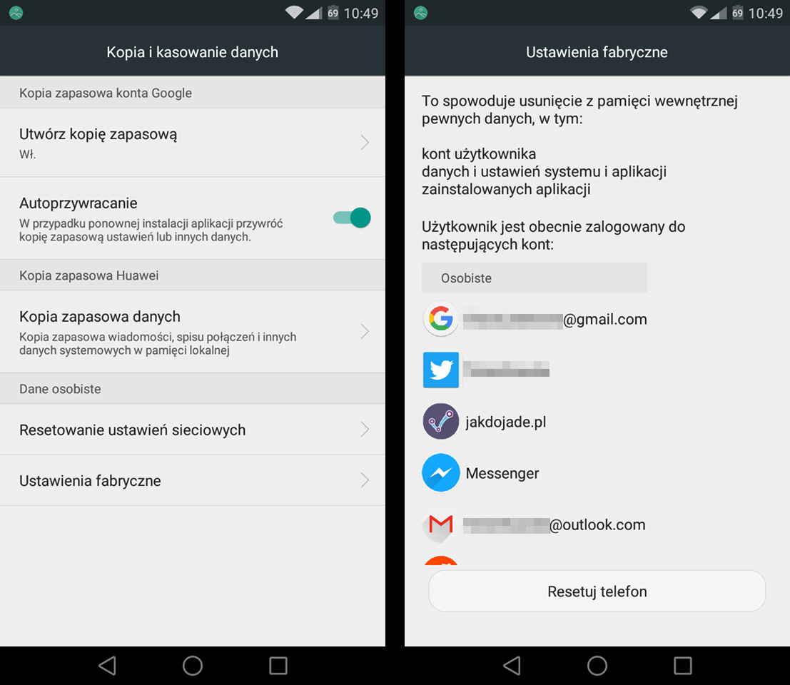 Przywracanie ustawień fabrycznych w Androidzie
