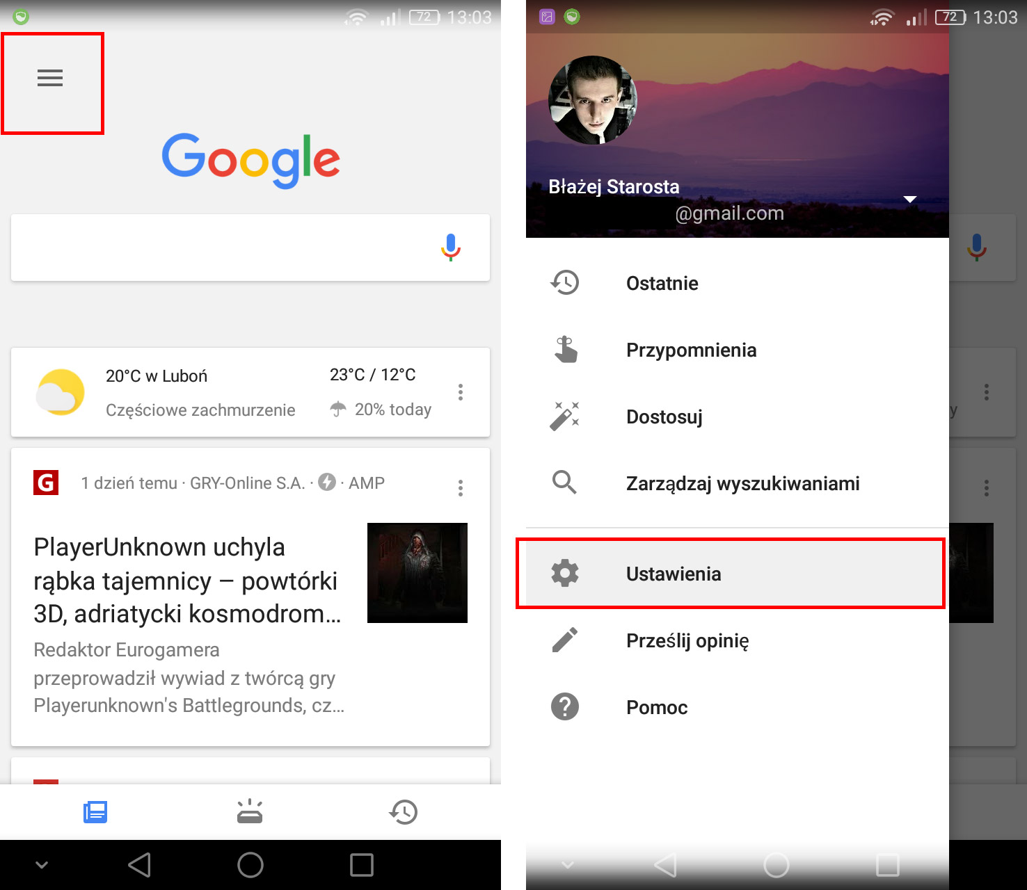 Wejdź do ustawień wyszukiwarki Google