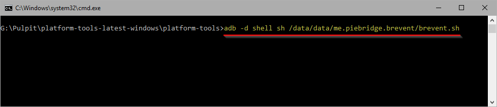 Brevent - wpisz komendę ADB